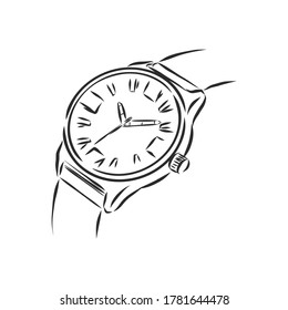 Sketch wrist watch isolated on white background, wrist watch, vector sketch illustration