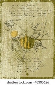 Sketch of writings and drawings about humanity and science