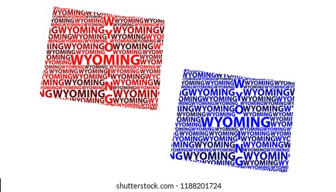 Sketch Wyoming (United States of America) letter text map, Wyoming map - in the shape of the continent, Map State of Wyoming - red and blue vector illustration