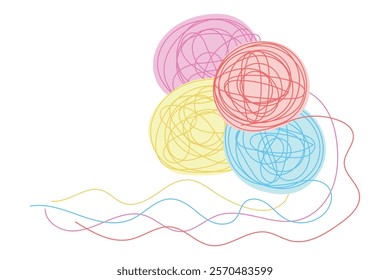 Sketch yarn ball minimal skein of woolen drawing line art. Yarn ball cotton wool hand drawn line concept with white ioslated background. Abstract,vector,illustration.