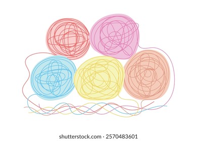 Sketch yarn ball minimal skein of woolen drawing line art. Yarn ball cotton wool hand drawn line concept with white ioslated background. Abstract,vector,illustration.