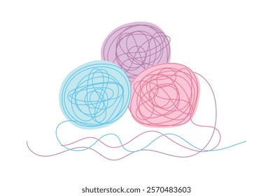 Sketch yarn ball minimal skein of woolen drawing line art. Yarn ball cotton wool hand drawn line concept with white ioslated background. Abstract,vector,illustration.