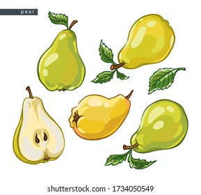 sketch yellow pears: set of six drawings