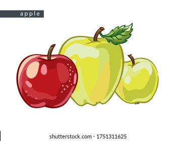 sketch yellow and red apples: two yellow fruits and one red