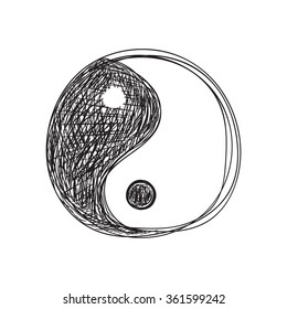 Sketch of Yin Yang isolated on white background