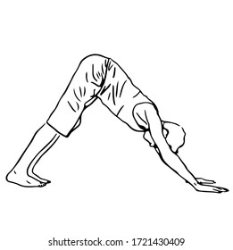 Sketch yoga with man. Line drawing on white background. Stock vector illustration