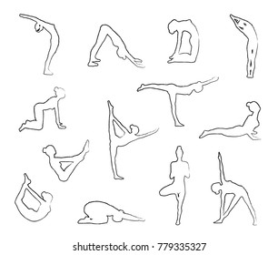      Sketch Yoga Silhouettes in Asanas 