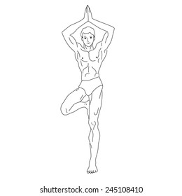 Sketch of a young athletic man, Yoga pose Tree