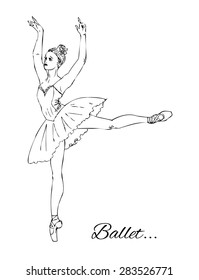 Sketch of a young and beautiful ballerina in tutu and pointe