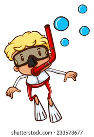 A sketch of a young boy snorkeling on a white background 