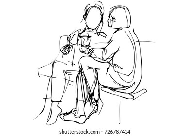  sketch of a young couple on a bench