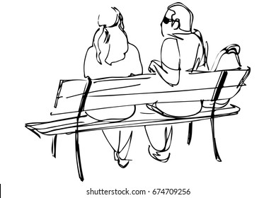 sketch of a young couple sitting on a bench

