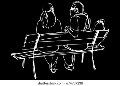 sketch of a young couple sitting on a bench