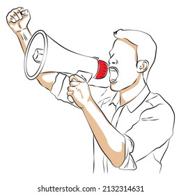 Sketch Young man with megaphone