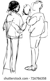 sketch young people communicate on the street