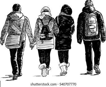 sketch of young people on walk