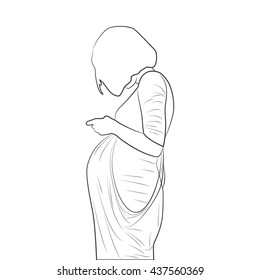 A sketch of a young pregnant woman. Vector illustration.