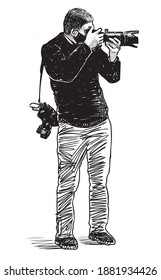 Sketch of young professional photographer at work