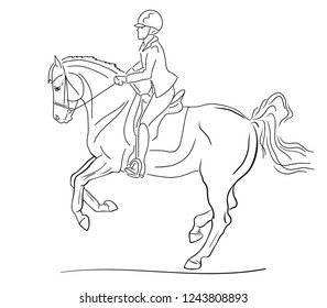 Sketch of a young rider riding a horse.