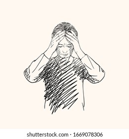 Headache Sketch Images Stock Photos Vectors Shutterstock Knowing headache locations is very important to find out exactly where it is centralized, to help determine the cause and treatment. https www shutterstock com image vector sketch young woman has headache holding 1669078306