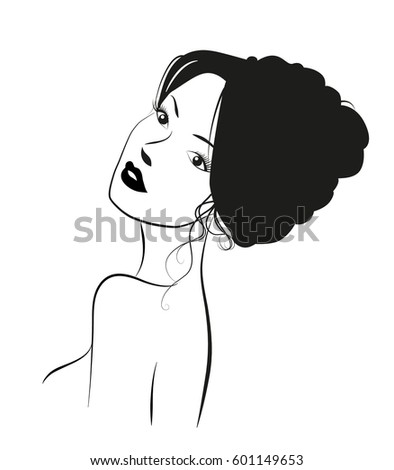 A sketch of a young woman head. Vector illustration.