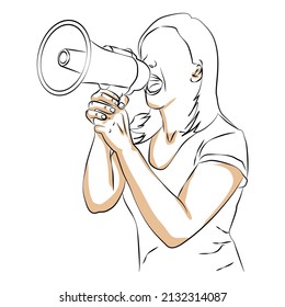 Sketch Young woman with megaphone