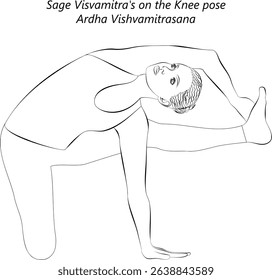 Sketch of young woman practicing Ardha Vishvamitrasana yoga pose. Sage Visvamitra on the Knee yoga pose. Isolated vector illustration.