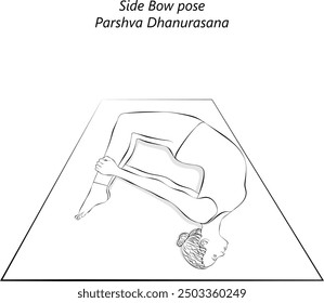 Sketch of young woman practicing Parshva Dhanurasana yoga pose. Side Bow pose. Intermediate Difficulty. Isolated vector illustration.