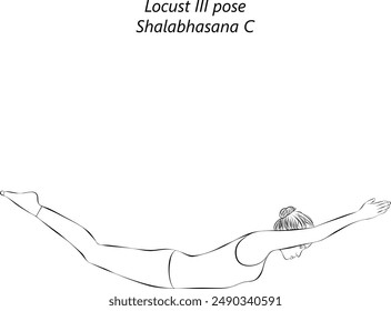 Sketch of young woman practicing Shalabhasana C yoga pose. Locust III pose. Intermediate Difficulty. Isolated vector illustration.