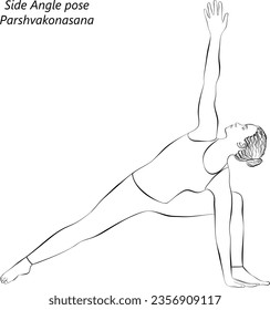 Sketch of young woman practicing yoga, doing Side Angle pose. Parshvakonasana. Standing and Lateral Bend. Intermediate. Isolated vector illustration.