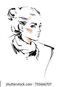 Sketch of a young woman with a scarf