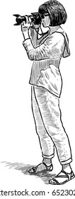 sketch of an young woman shooting