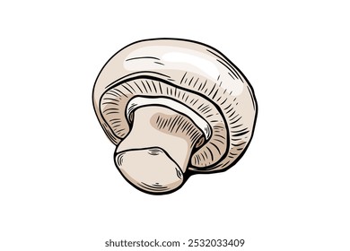 Esboço champignon cogumelo coloração, cor, gravura. preto e branco desenho linha à mão