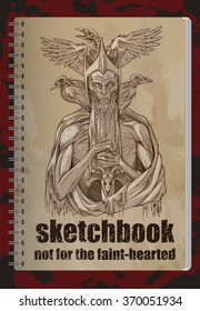 sketchbook cover with image of dead king