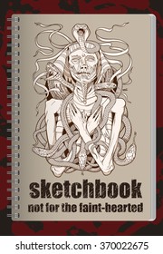 sketchbook cover with image of pharaoh mummy