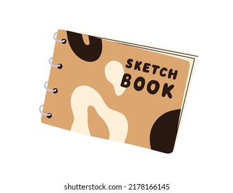 Sketchbook for drawing. Closed sketch book, notebook for painting, calligraphy. Artists album, notepad for calligraphic art. Flat vector illustration isolated on white background