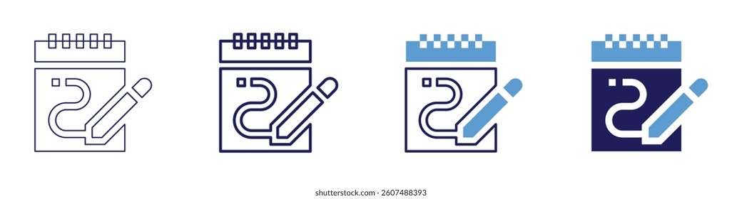 Sketchbook icon in 4 different styles. Thin Line, Line, Bold Line, Duotone. Duotone style. Editable stroke.
