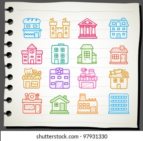 Sketchbook series | hand drawn houses, buildings,store ,travel icons,