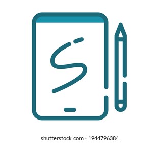 sketchbook tablet drawing single isolated icon with solid line and dash style