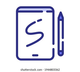 sketchbook tablet drawing single isolated icon with dashed line style and purple color