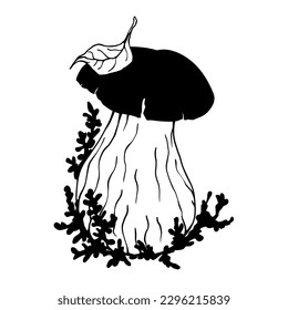 Sketch,doodle of forest mushrooms with wild plants.Vector graphics.