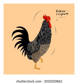 Sketch,drawing chicken Black and white icon character vector illustration. Rooster,hen engraving and line arts isolated on yellow pale background.