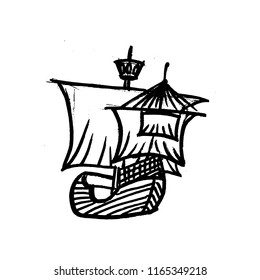 sketche of ship with sails