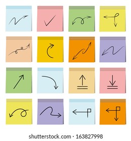 sketched arrow icons set, note paper, memo notes