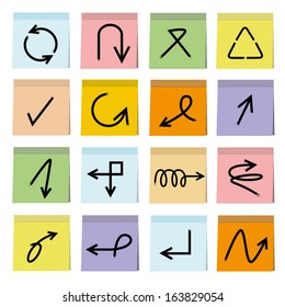 sketched arrow icons set, note paper, memo notes