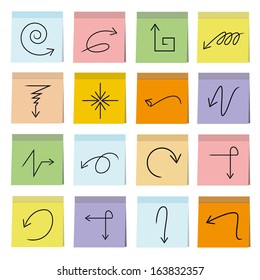 sketched arrow icons set, note paper, memo notes