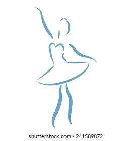 Sketched ballerina isolated on white background. Design template for label, banner, postcard. Vector.