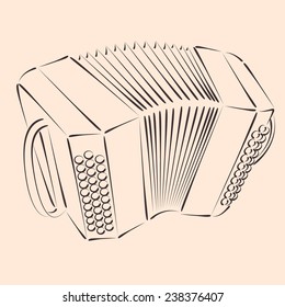 Sketched bandoneon concertina. Harmonic colors. Background can be easily removed. Design template for label, banner, postcard. Vector.