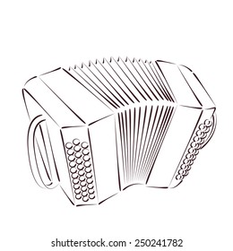 Sketched bandoneon concertina isolated on white background. Design template for label, banner, postcard. Bandoneon vector illustration.