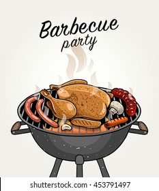 Sketched Barbecue Meat Food on Grill